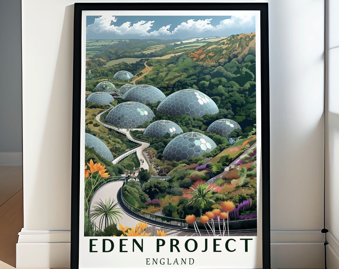 Eden Project Geodesic Domes Cornwall England Travel Art Poster