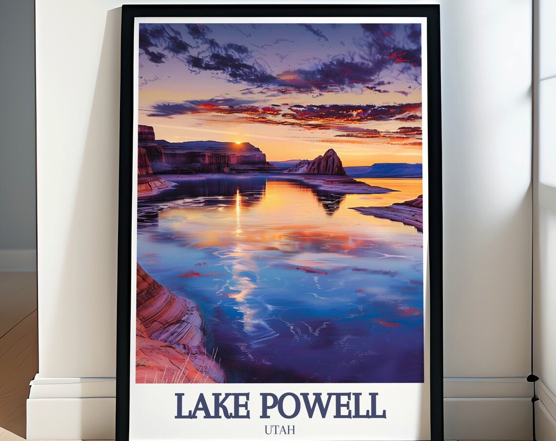 Lake Powell Utah Sunset Reflection Travel Photography Poster