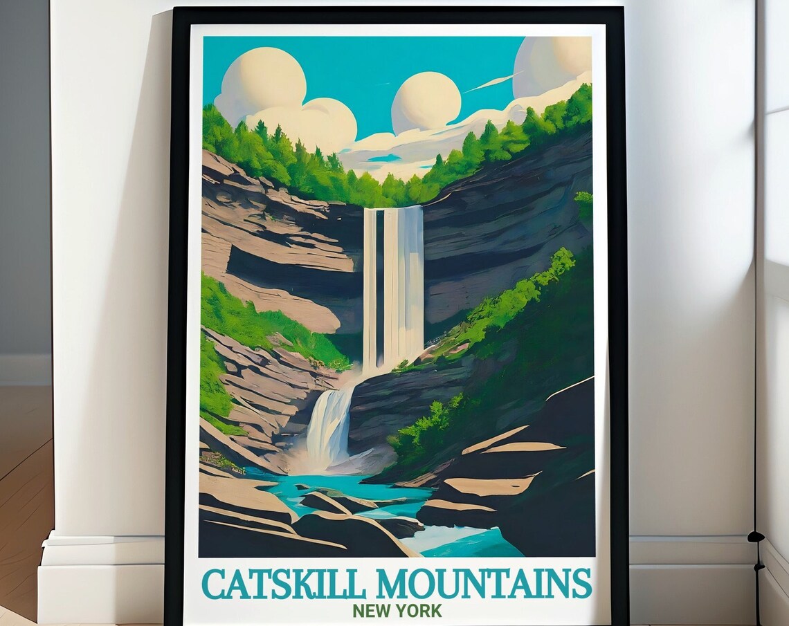 Catskill Mountains Waterfall Gorge Summer Hiking Travel Poster