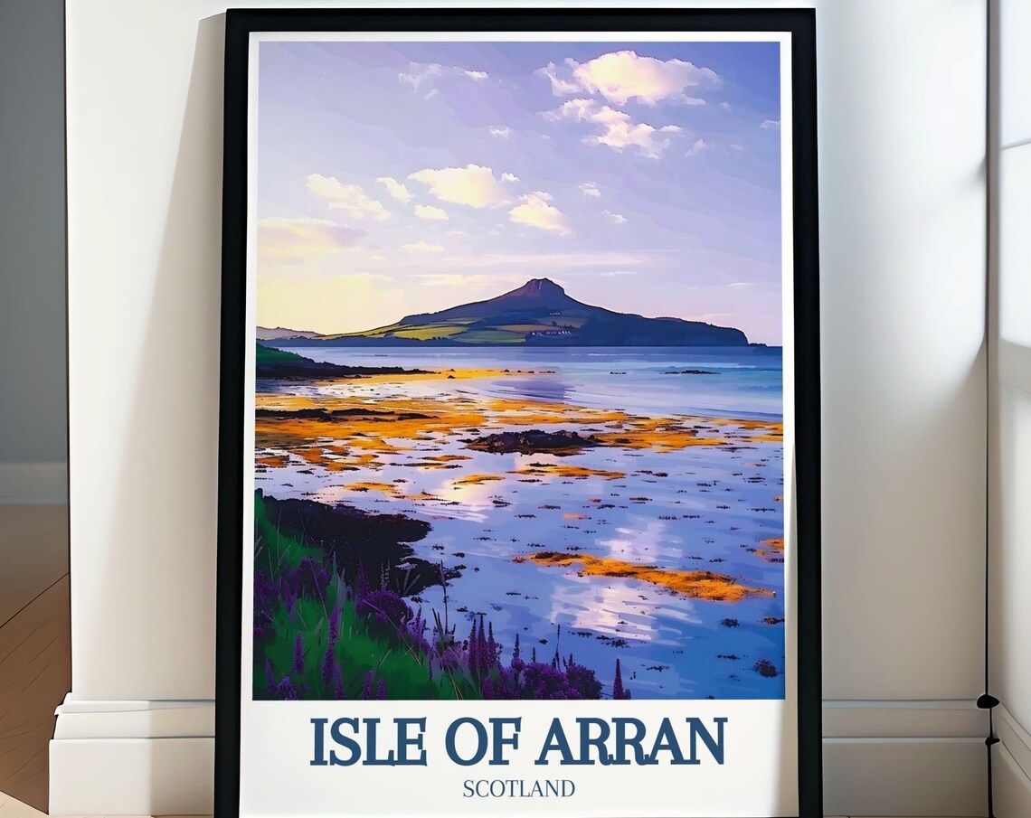 Isle of Arran Holy Isle Sunset Shoreline Scotland Travel Poster