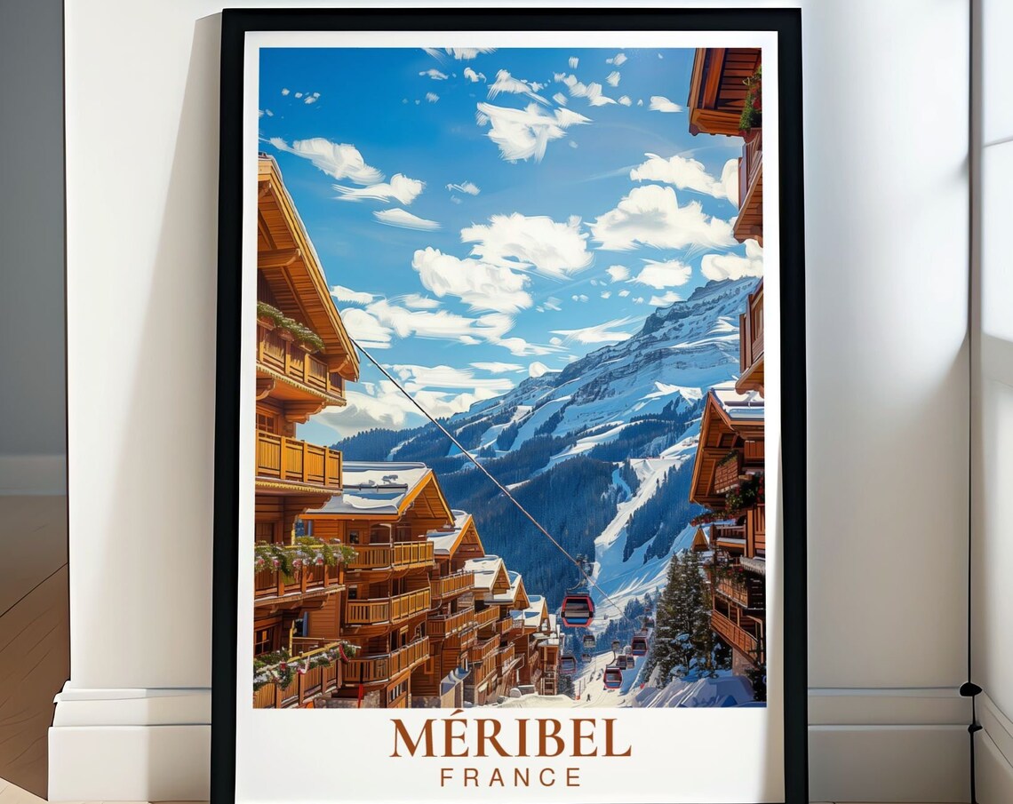 Méribel France Alpine Village Chalets Beneath Snowy Slopes Poster