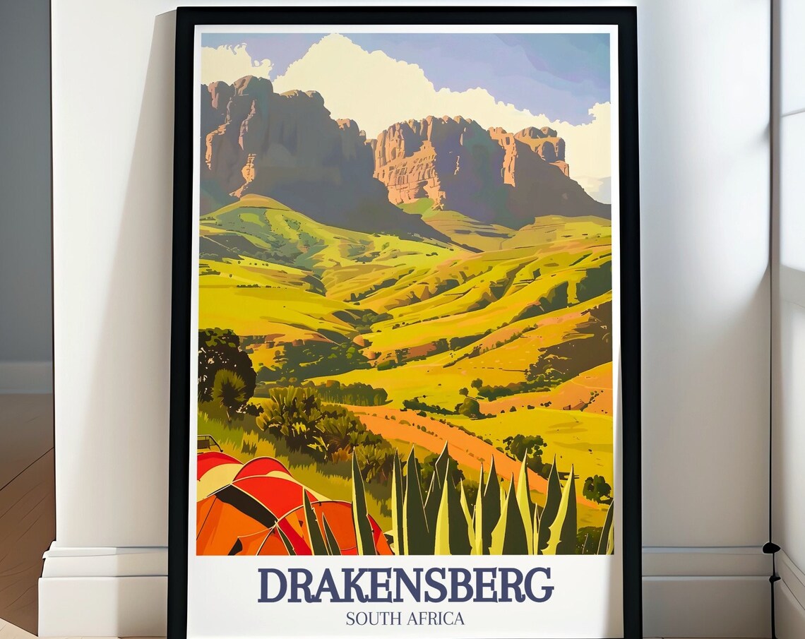 Drakensberg South Africa Camping Tent Golden Hills Escarpment Poster