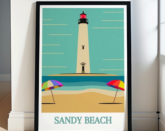 Sandy Beach Wall Art Sandy Beach Lighthouse Wall Art Sandy Beach Lighthouse Decor Sandy Beach Lighthouse Art Print Sandy Beach Decor