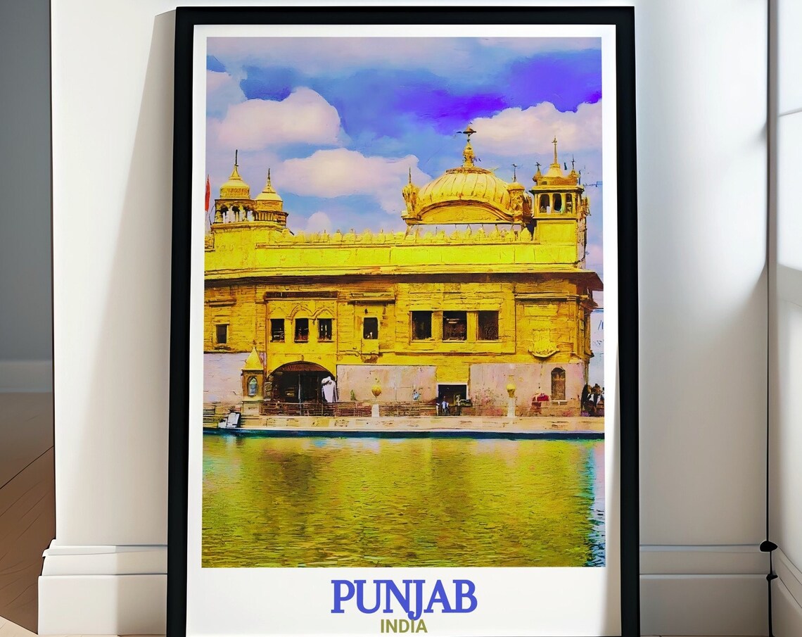 Punjab India Golden Temple Amritsar Reflection Watercolor Poster
