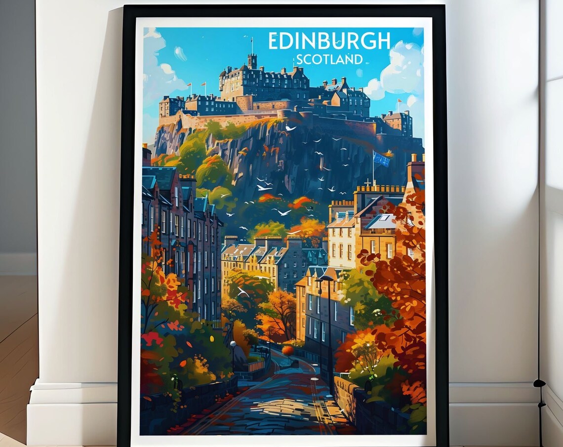 Edinburgh Castle Autumn Street View Scotland Historic City Poster