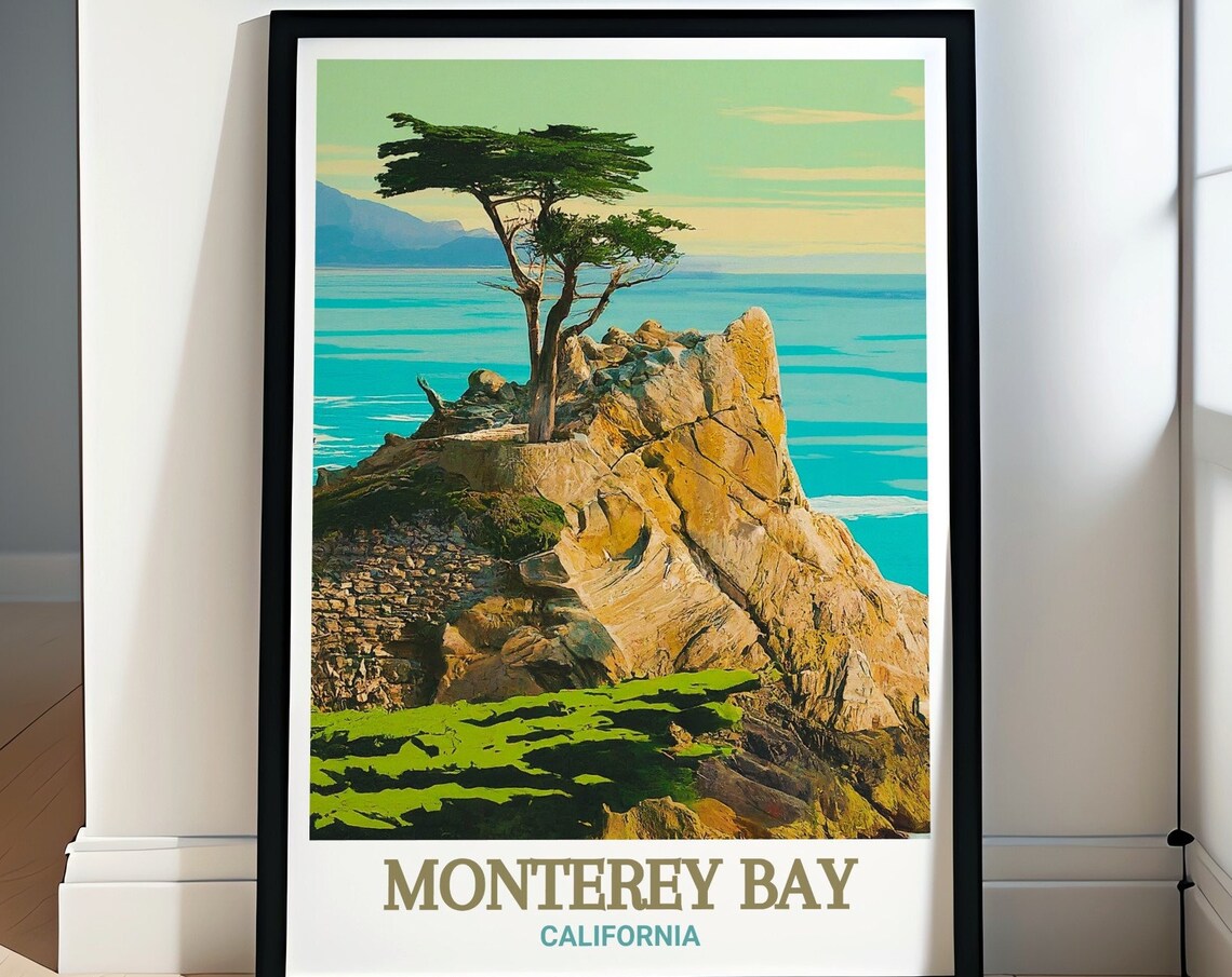 Monterey Bay Lone Cypress 17 Mile Drive California Travel Poster