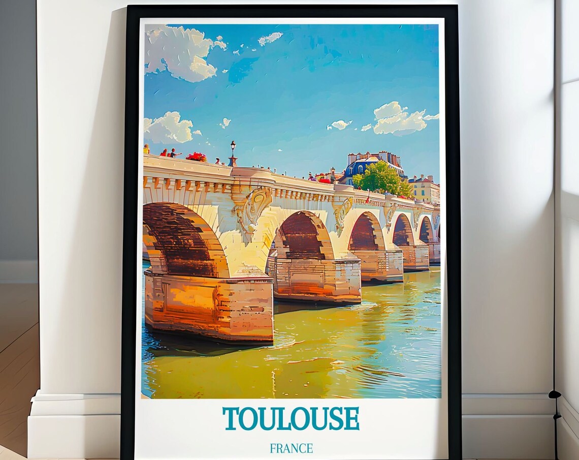 Toulouse France Historic Stone Arch Bridge River Travel Poster