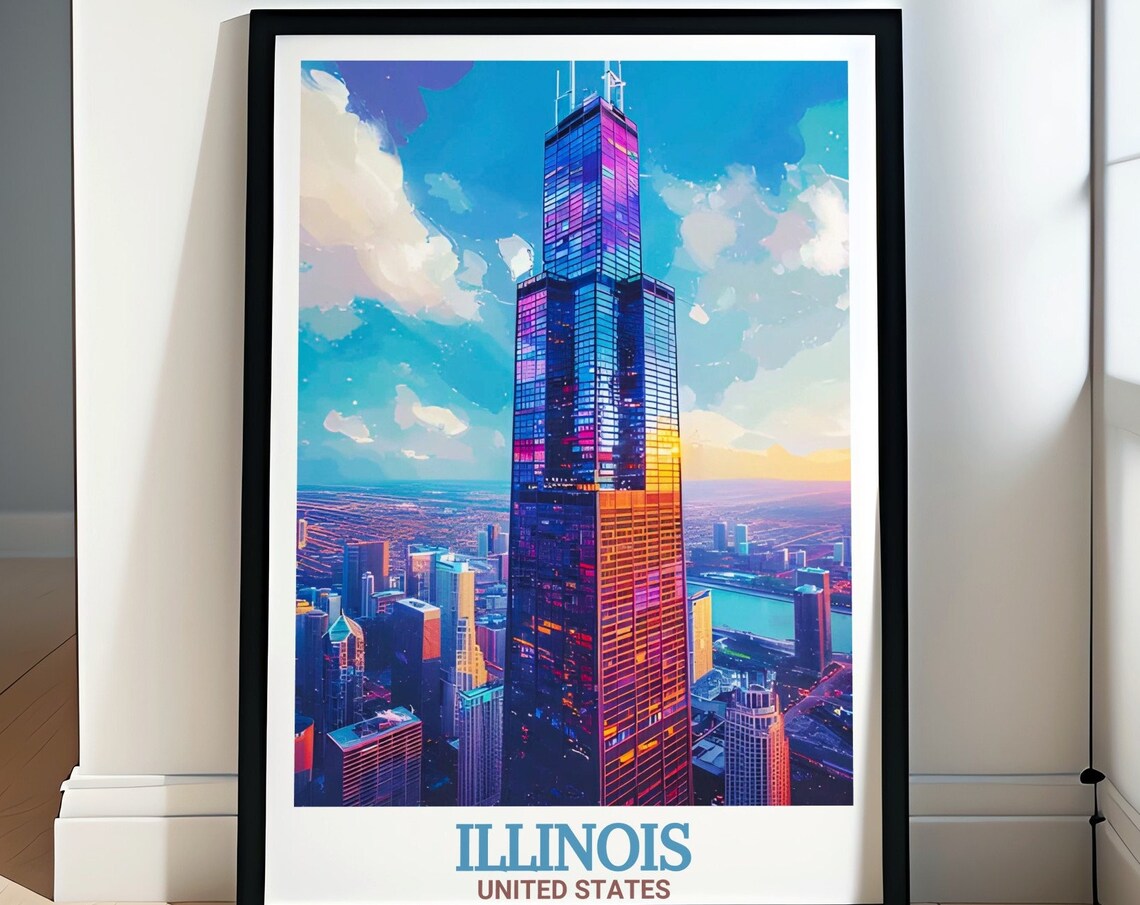 Illinois Chicago Willis Tower Vibrant Skyscraper Cityscape Poster