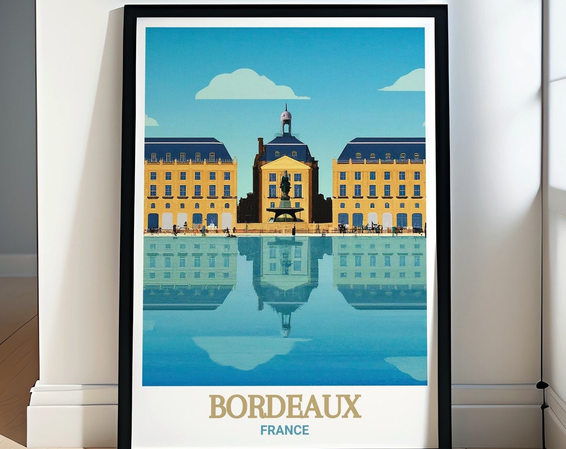 Bordeaux Place de la Bourse Water Mirror Reflection Travel Poster