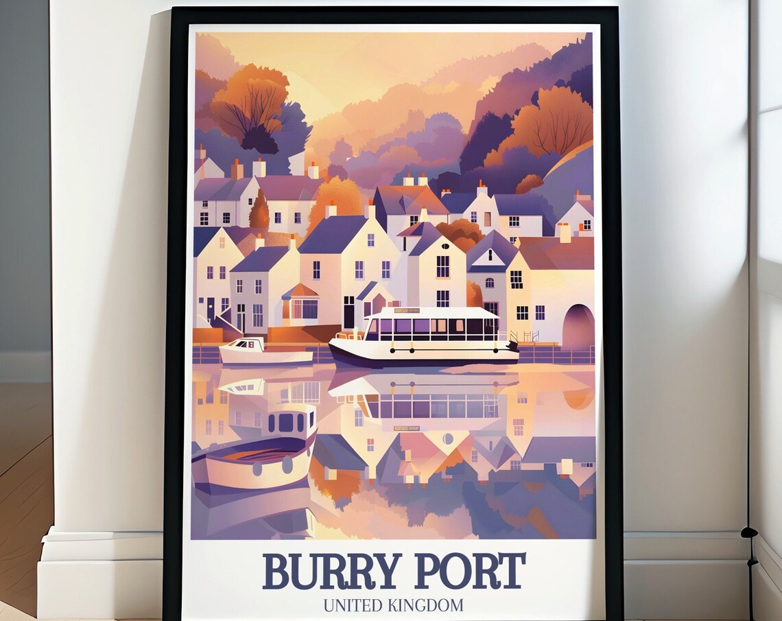 Burry Port Harbor Sunset Reflections Wales United Kingdom Travel Poster
