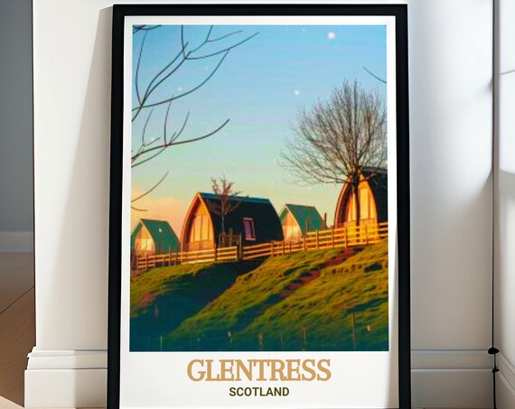 Glentress Scotland Wooden Lodges Glowing Sunset Scene Poster