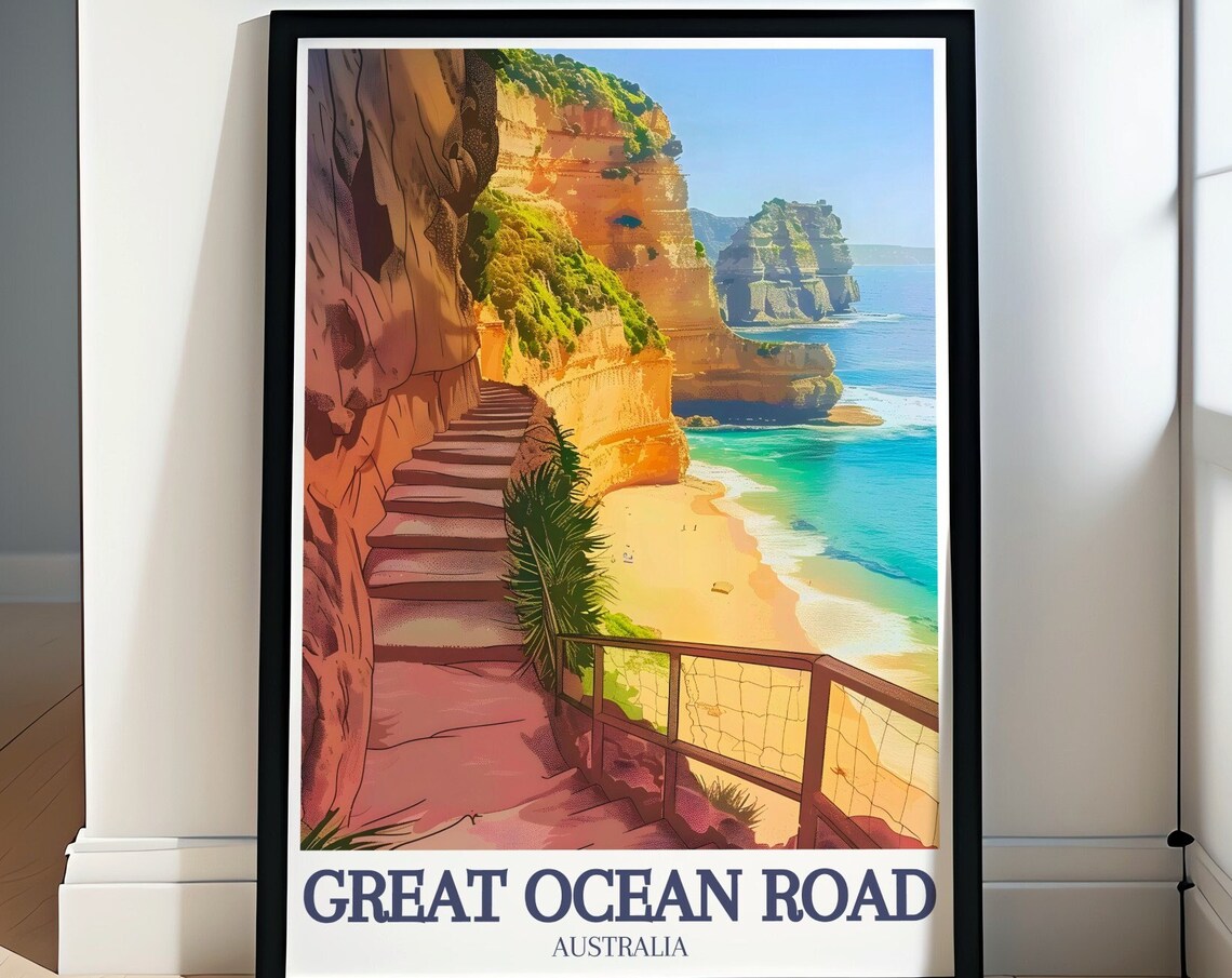 Great Ocean Road Cliffside Stairway to Sandy Beach Descent Poster