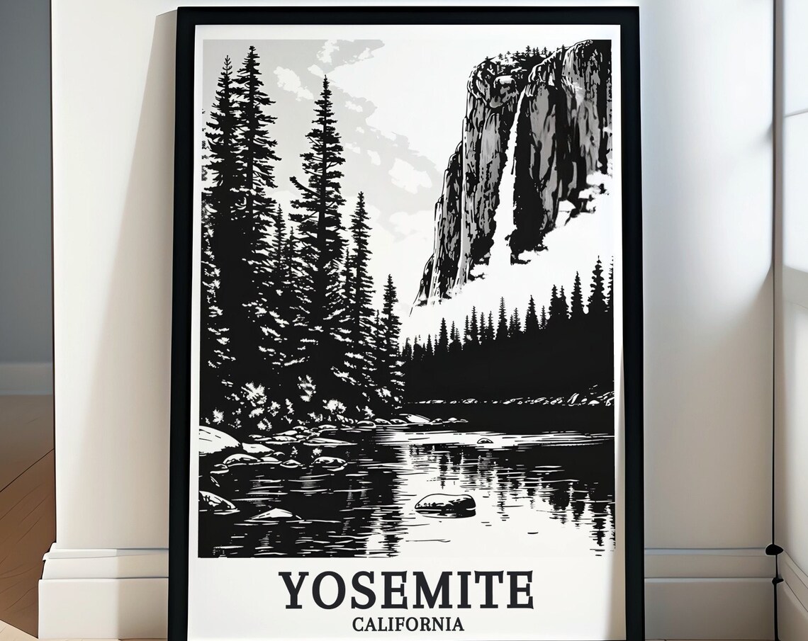 Yosemite El Capitan Monochrome Pine Forest California Poster