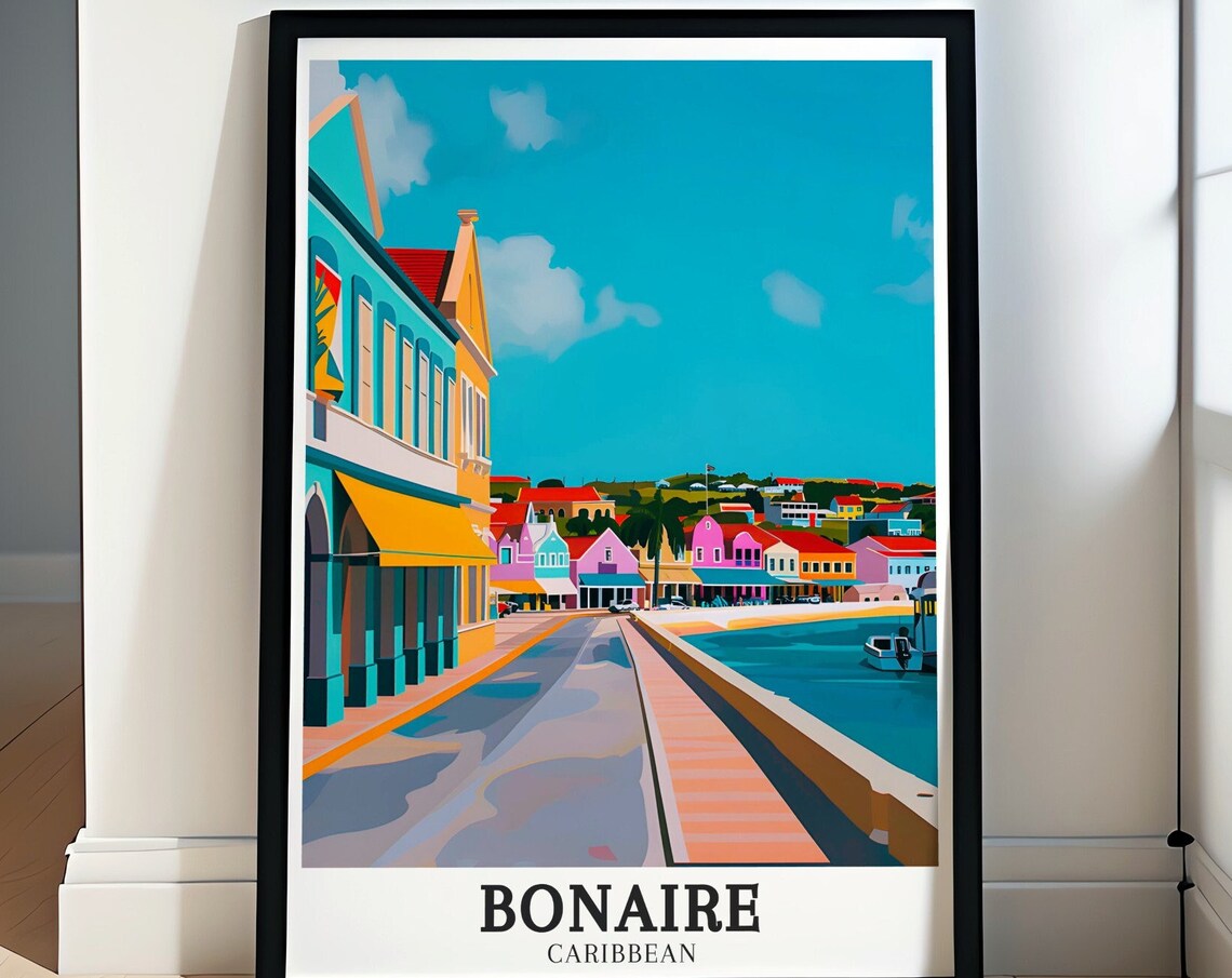 Bonaire Kralendijk Colorful Waterfront Street View Scene Poster