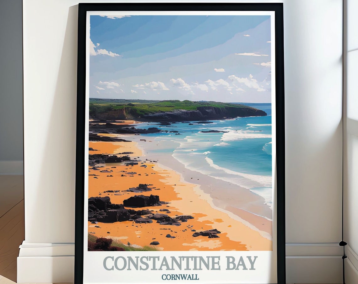 Constantine Bay Cornwall Rocky Coast Waves Seascape Poster Art