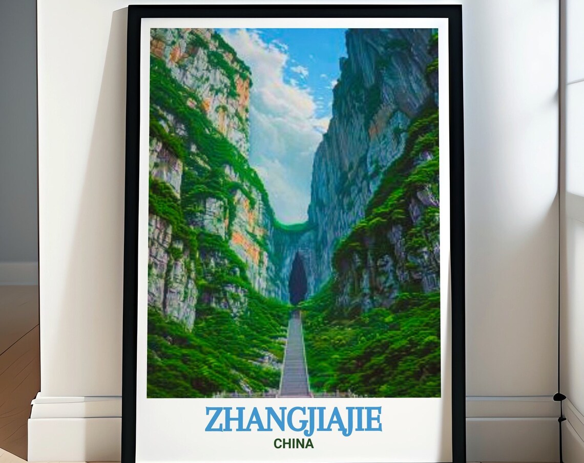 Tianmen Mountain Arch Zhangjiajie China Staircase Travel Poster