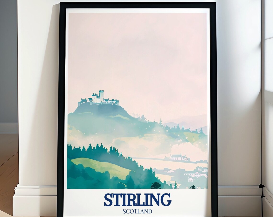 Stirling Castle Misty Scottish Hilltop Soft Pastel Travel Poster