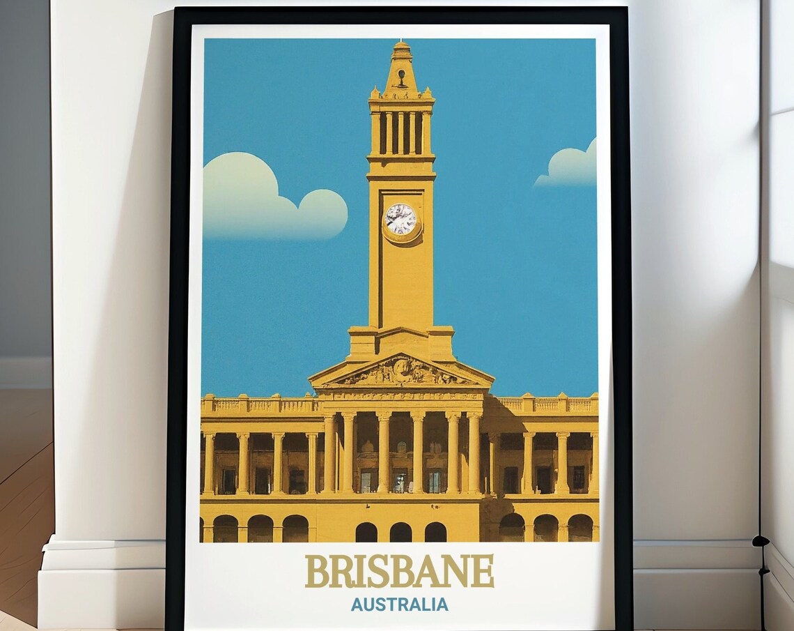 Brisbane Australia Historic City Hall Clock Tower Landmark Poster