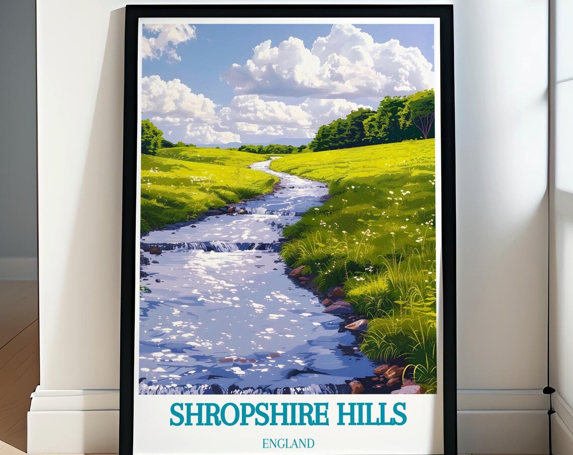 Shropshire Hills England Sparkling Stream Through Green Valley Poster
