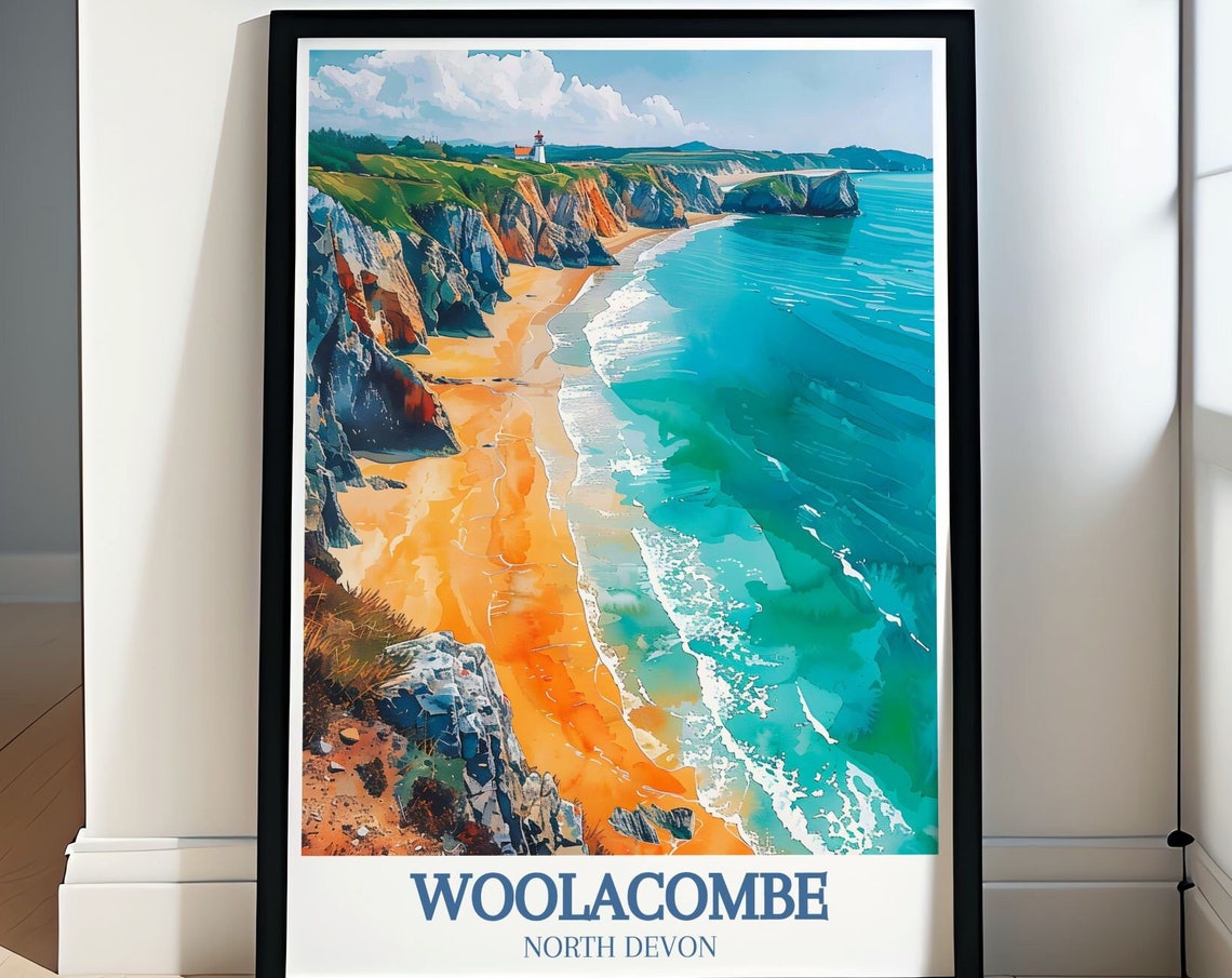 Woolacombe Beach Golden Sands and Turquoise Cliffs North Devon Poster