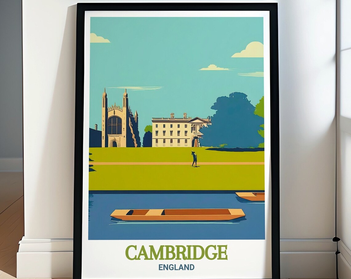 Cambridge The Backs Punt on River Cam Kings College View Poster