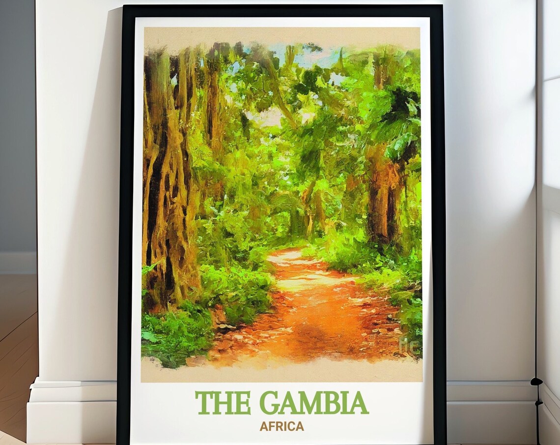 The Gambia Africa Lush Forest Path Watercolor Travel Art Poster