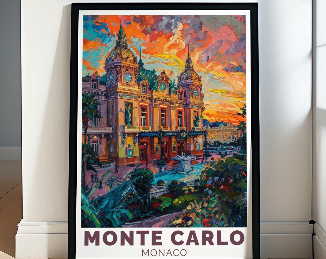 Monte Carlo Casino Sunset Impressionist Glamour Monaco Travel Poster