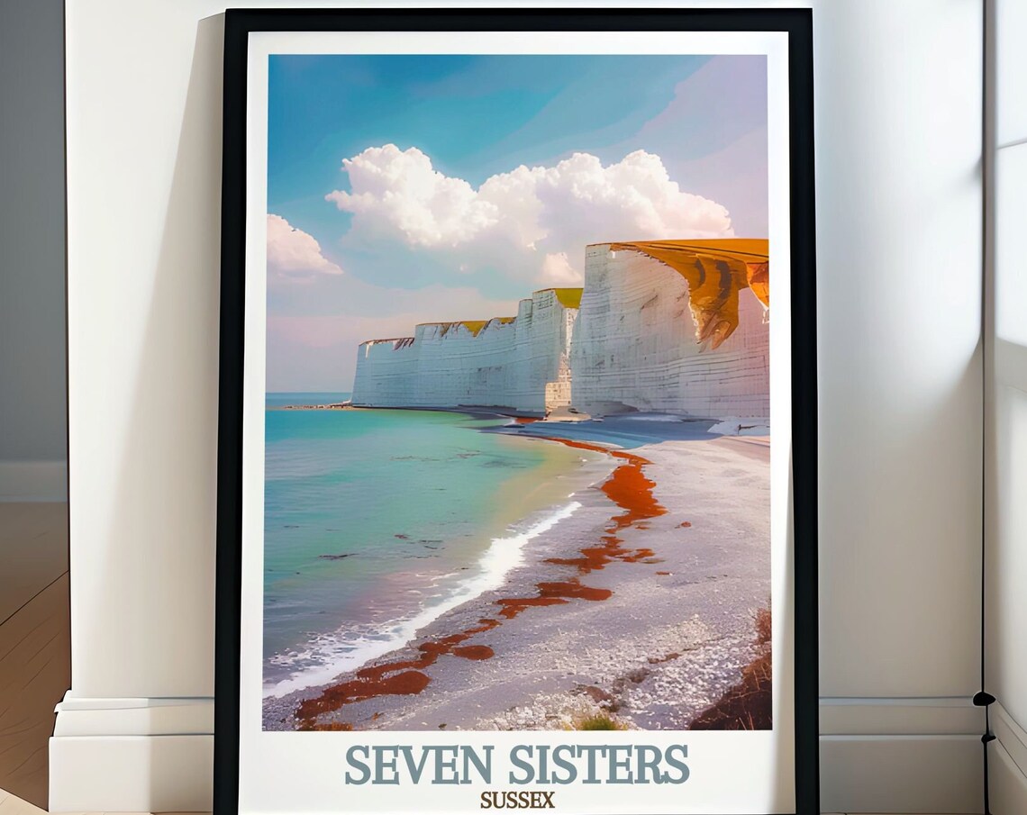 Seven Sisters White Chalk Cliffs Sussex England Travel Poster