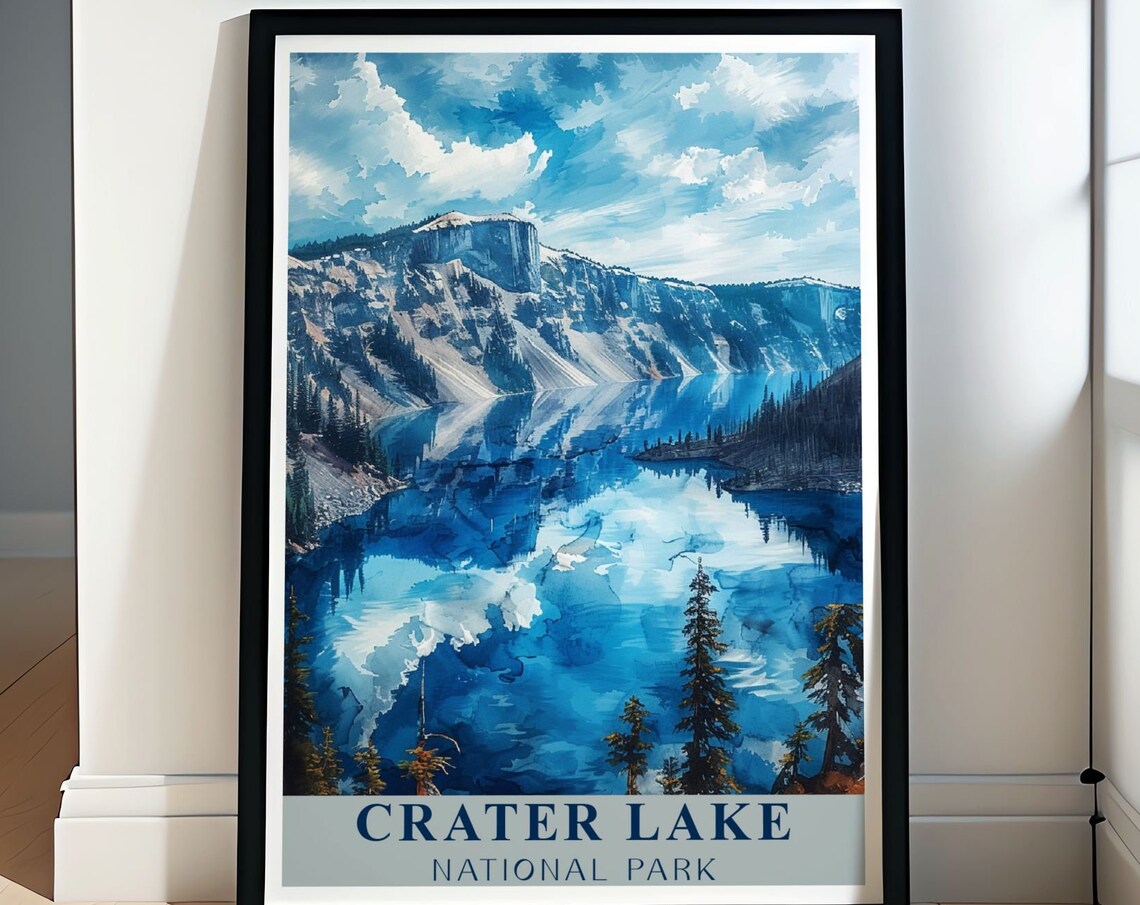 Crater Lake National Park Blue Lake Reflection Travel Poster
