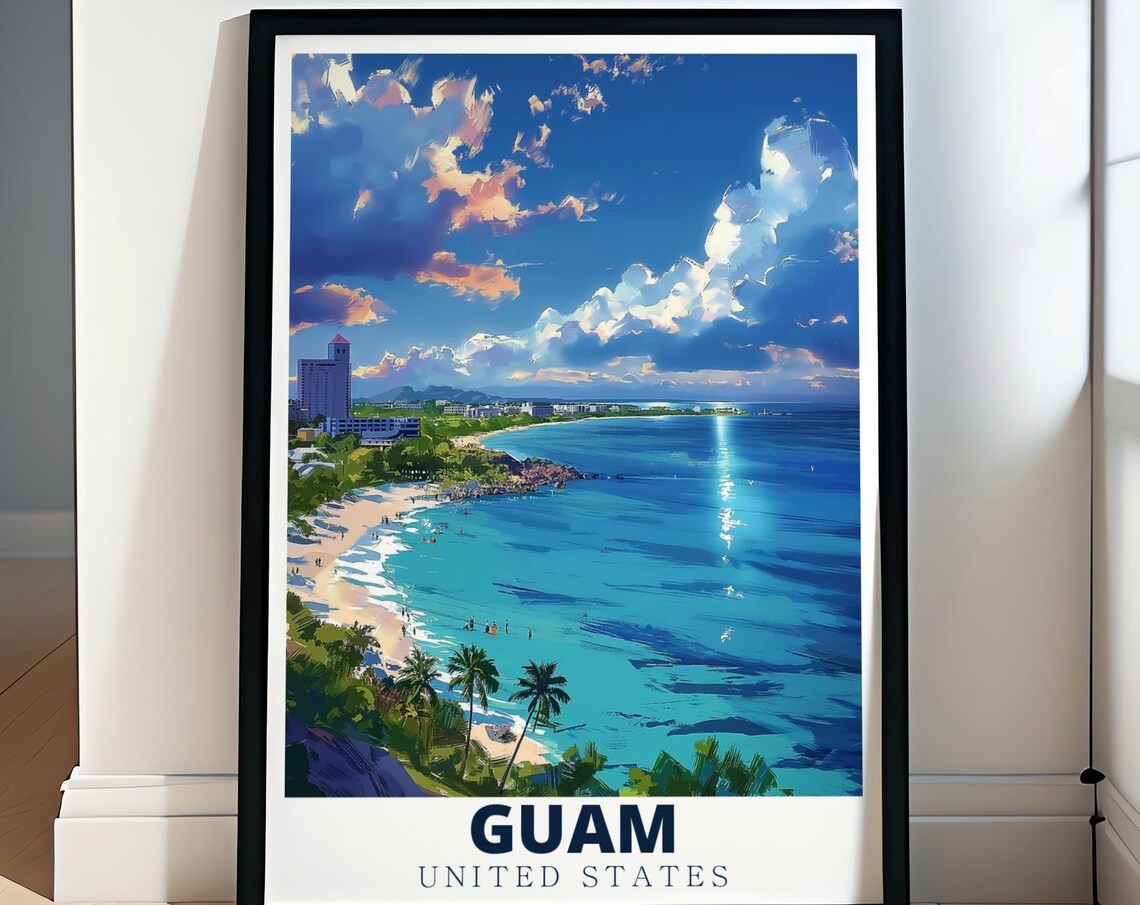 Guam Tumon Bay Travel Poster, Island Home Decor
