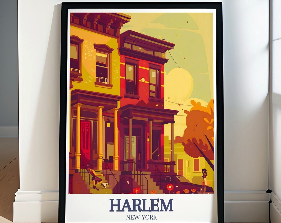 East Harlem Brownstone Row Houses in Golden Light Travel Poster