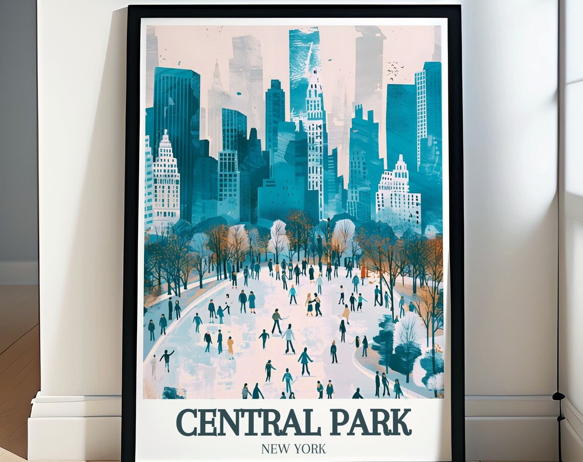 Central Park Ice Skating Rink Winter Manhattan Skyline Poster