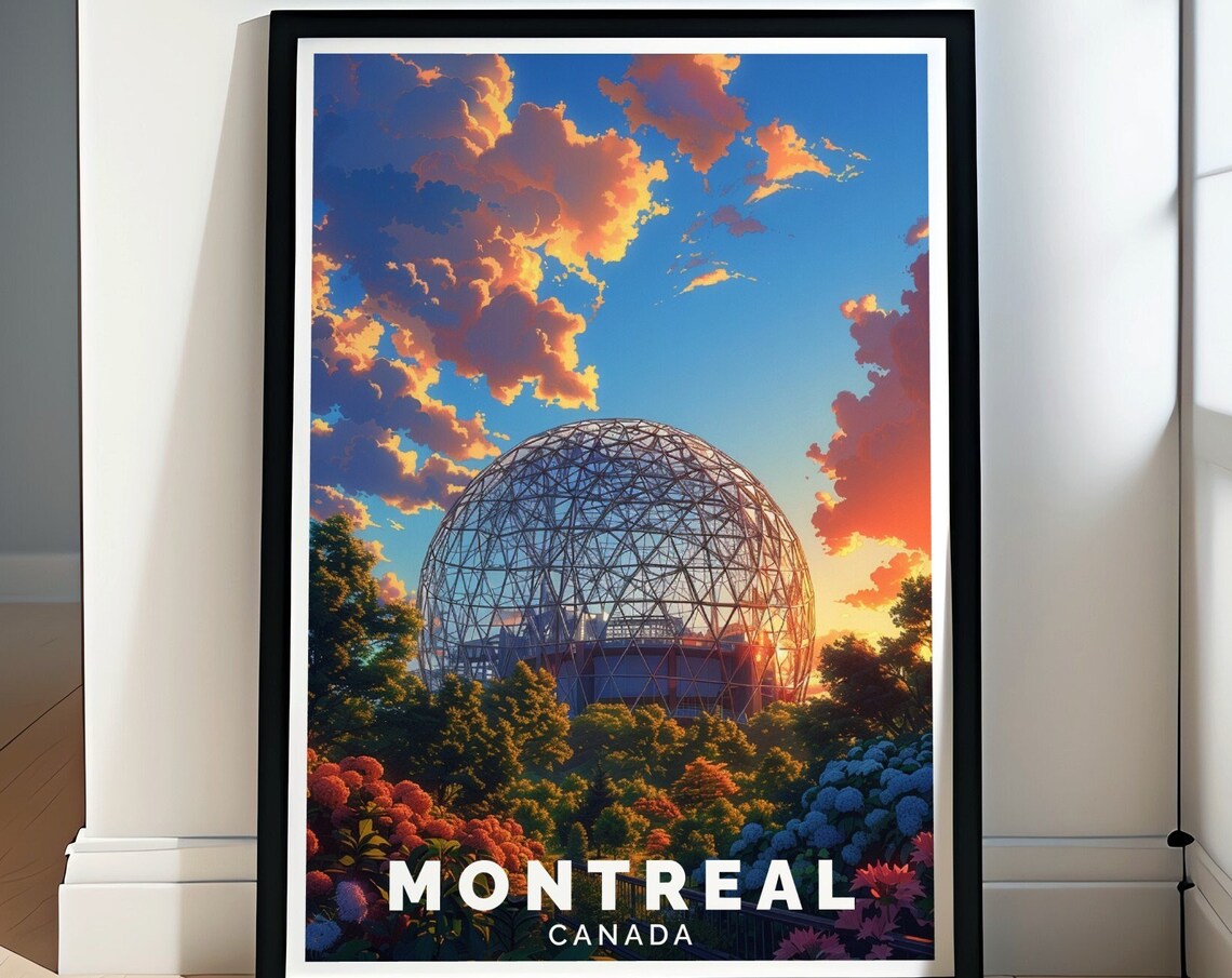 Montreal Canada Biosphere Geodesic Dome Sunset Sky Travel Poster