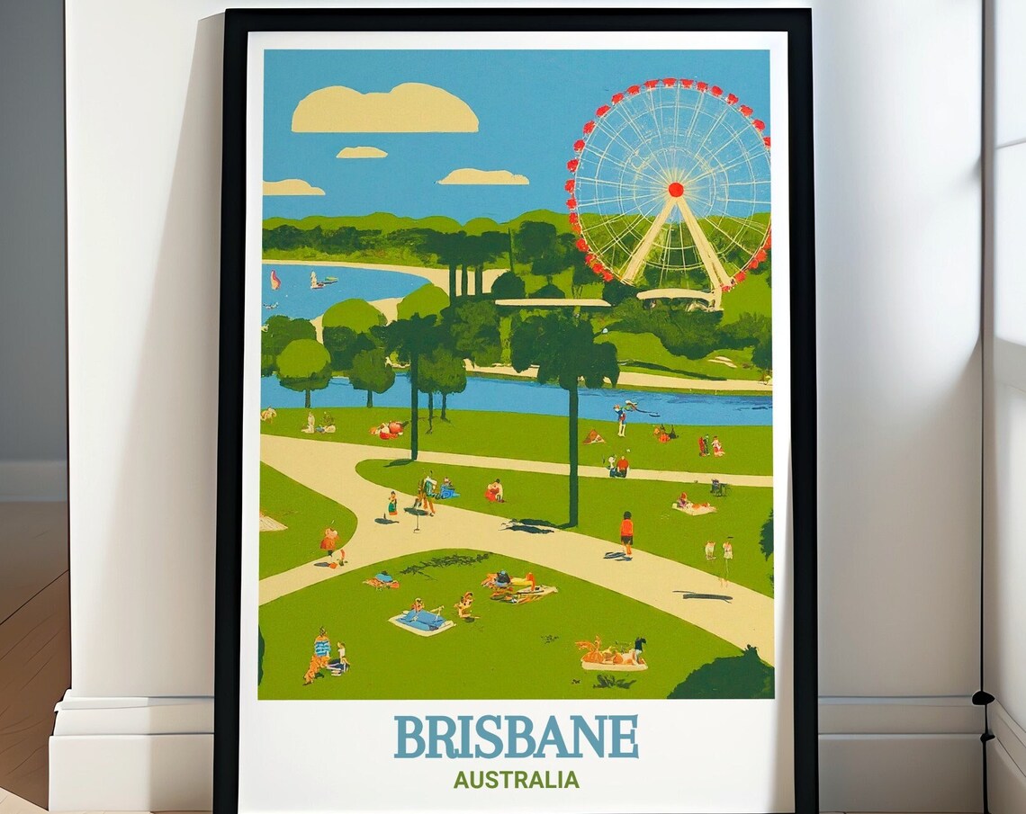 Brisbane Australia South Bank Parklands Retro Ferris Wheel Poster