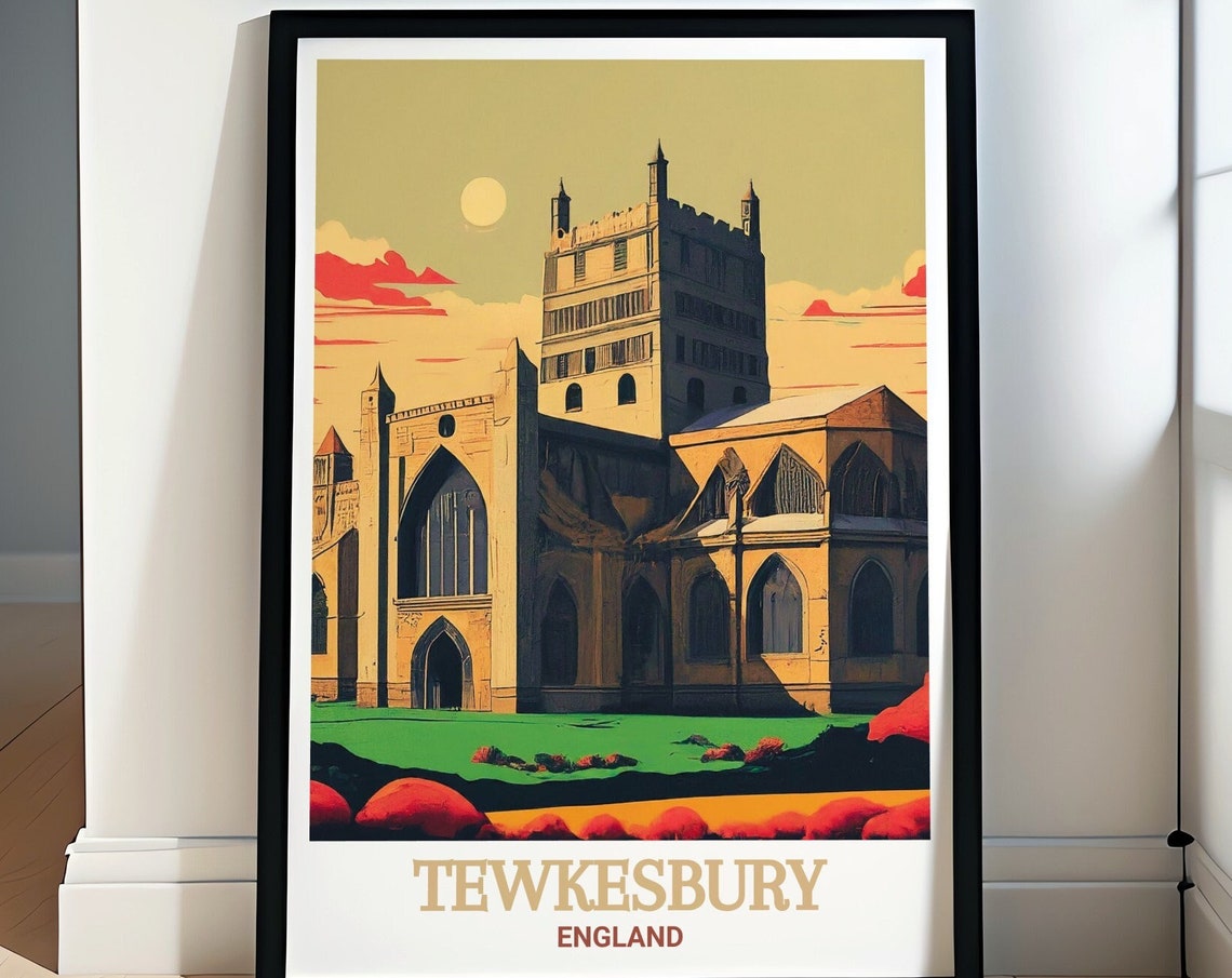 Tewkesbury Travel Poster Tewkesbury Abbey Print Tewkesbury Abbey Poster Tewkesbury Abbey Wall Art Tewkesbury Travel Print