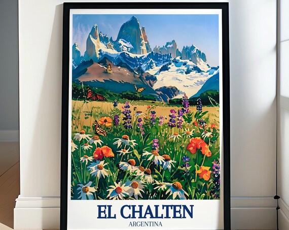 El Chalten Mount Fitz Roy Wildflower Meadow Scenic Travel Poster