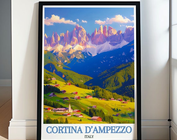 Cortina Dampezzo Travel Posters Italy Dolomite Art Prints Majestic Mountain Decor Cortina Dampezzo Posters Italy Ski Resort Art