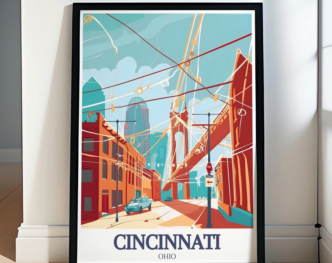Cincinnati Roebling Suspension Bridge Street View Ohio Poster