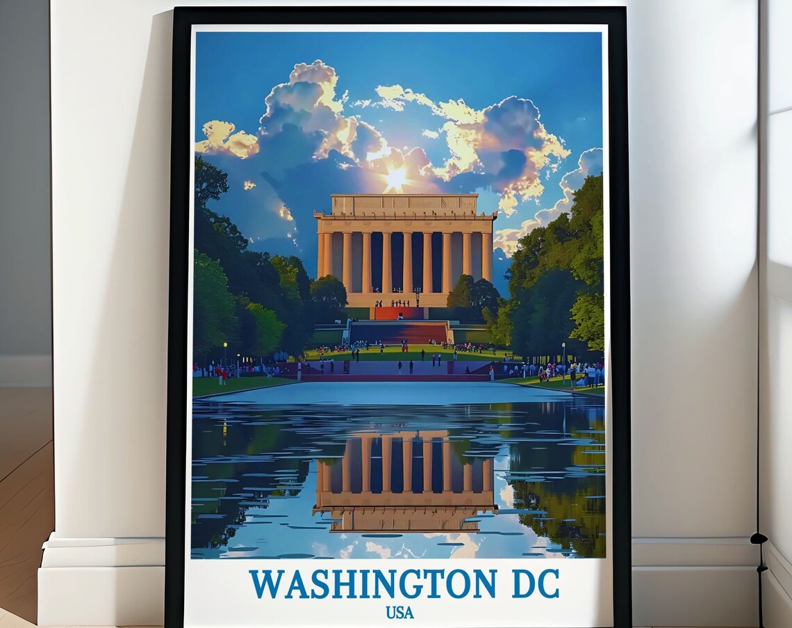 Washington DC Lincoln Memorial Reflecting Pool Sunset Art Poster