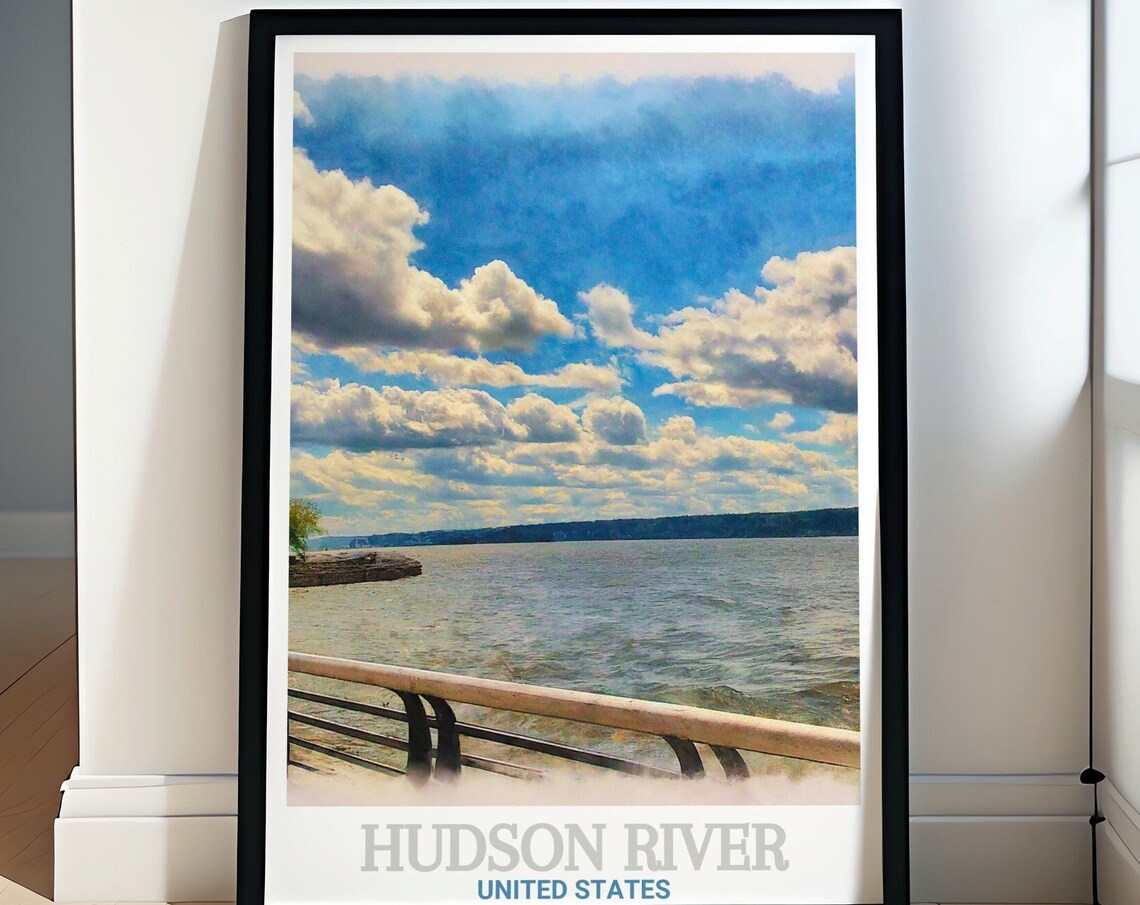 Waterfront Walkway Railings Over the Hudson River Travel Poster