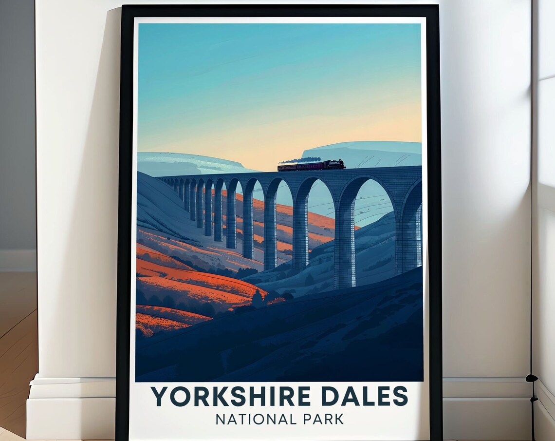 Yorkshire Dales Ribblehead Viaduct Steam Train Sunset Poster