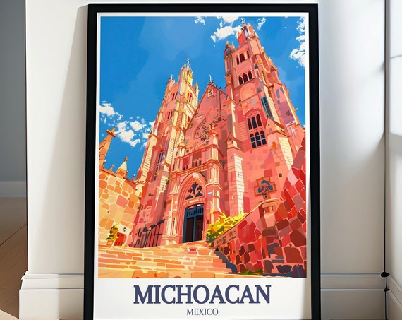 Michoacan Travel Print Morelia Cathedral Morelia Posters Cathedral Morelia Art Prints Michoacan Art And Decor Michoacan Art And Gift