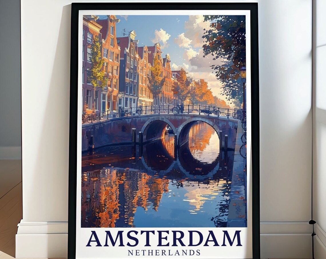 Amsterdam Canal Arch Bridge Poster at Sunset in the Netherlands