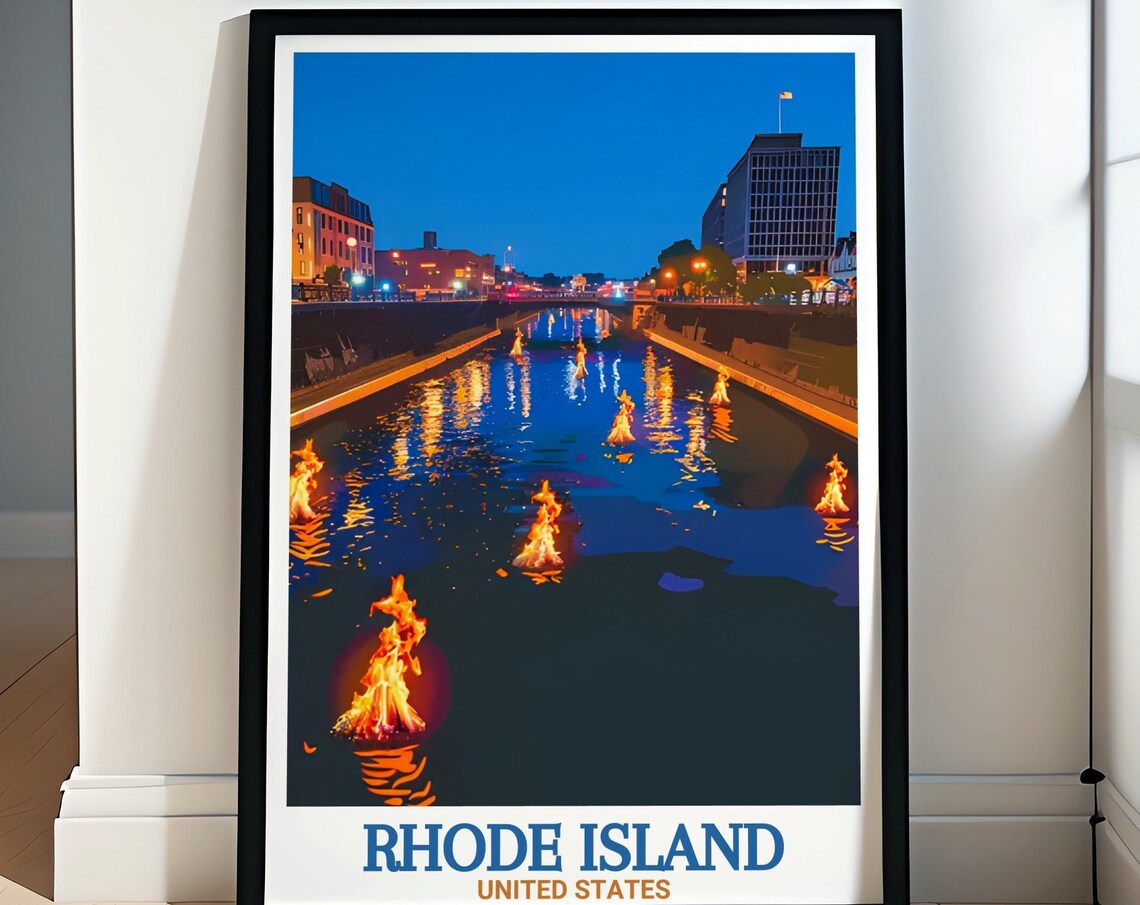 Rhode Island USA Providence WaterFire River Night Flames Poster
