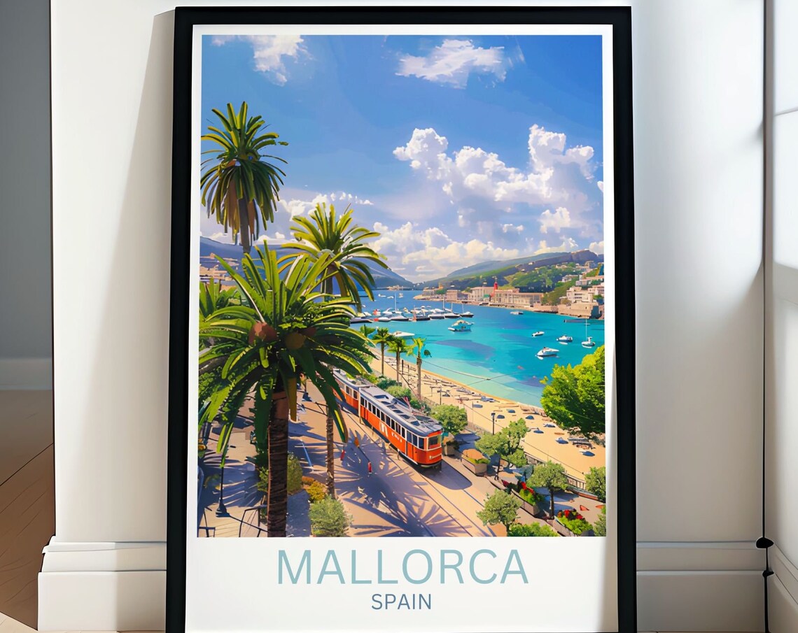 Palma Harbor Vintage Tram Palm Promenade Mallorca Spain Poster