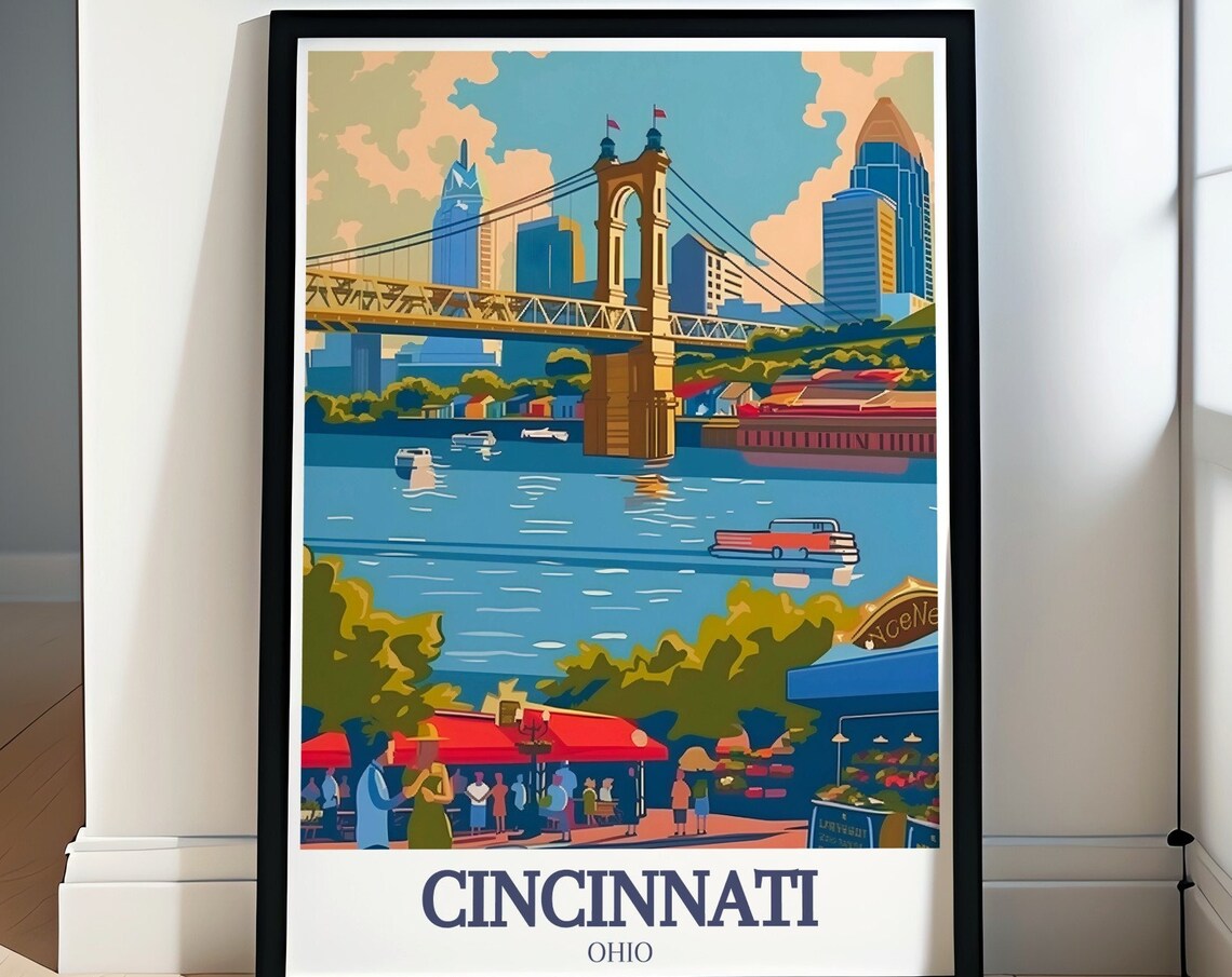 Cincinnati Ohio Findlay Market Ohio River Skyline Travel Poster