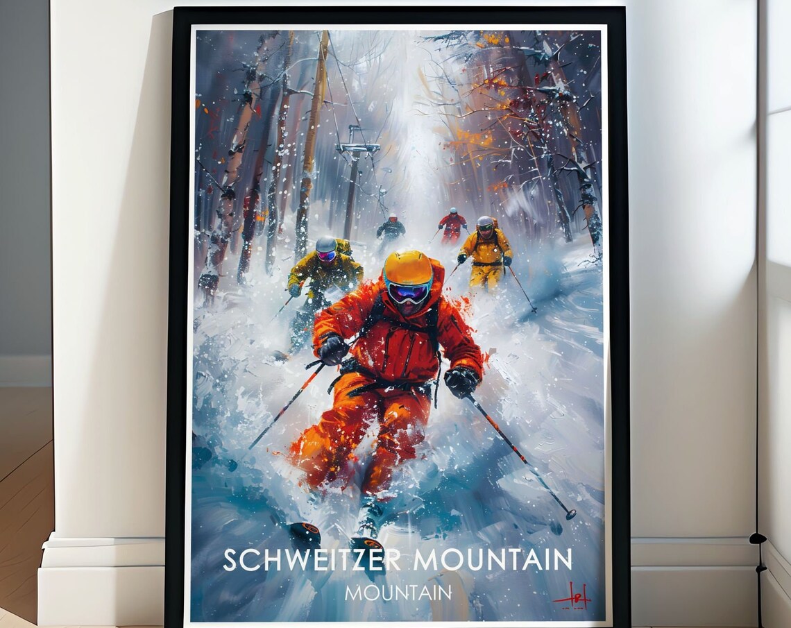 Schweitzer Mountain Powder Skiers Dynamic Idaho Ski Scene Poster