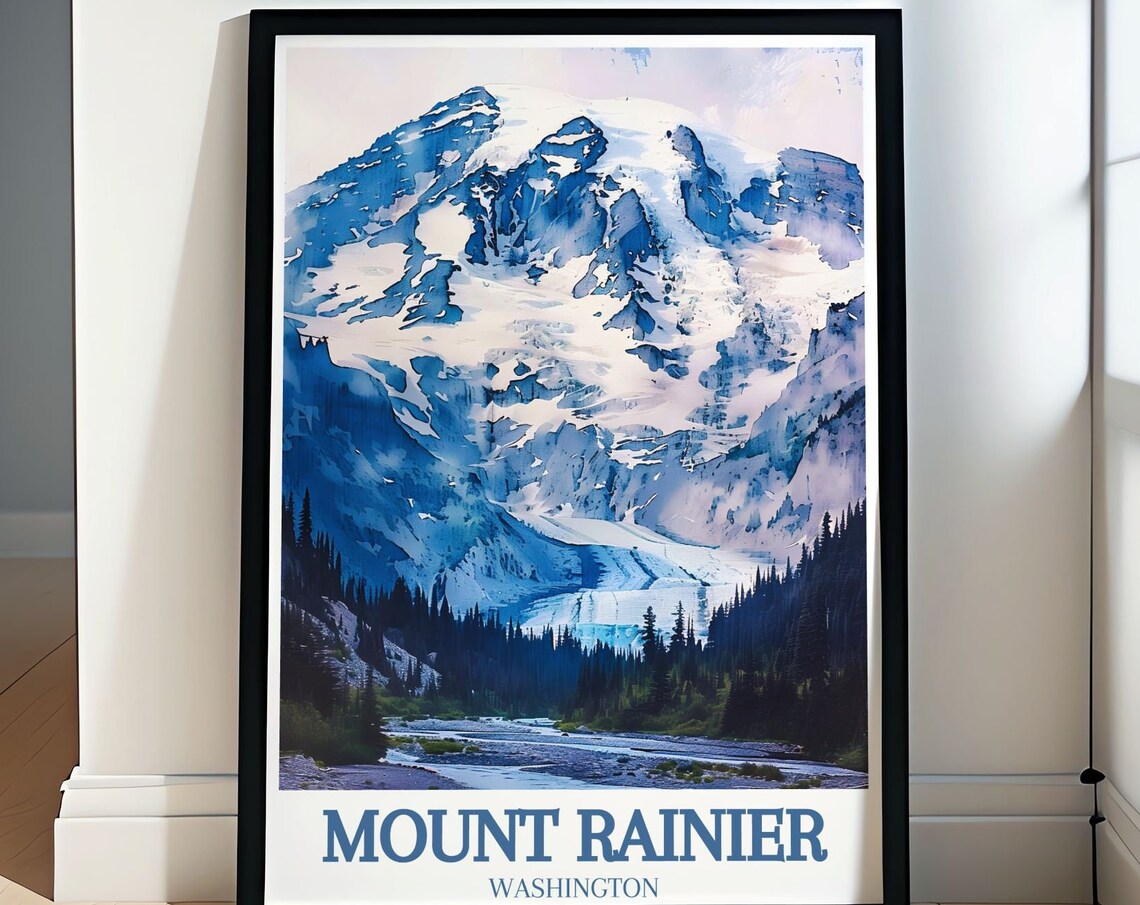 Mount Rainier Washington Blue Glacier Close Up Travel Poster