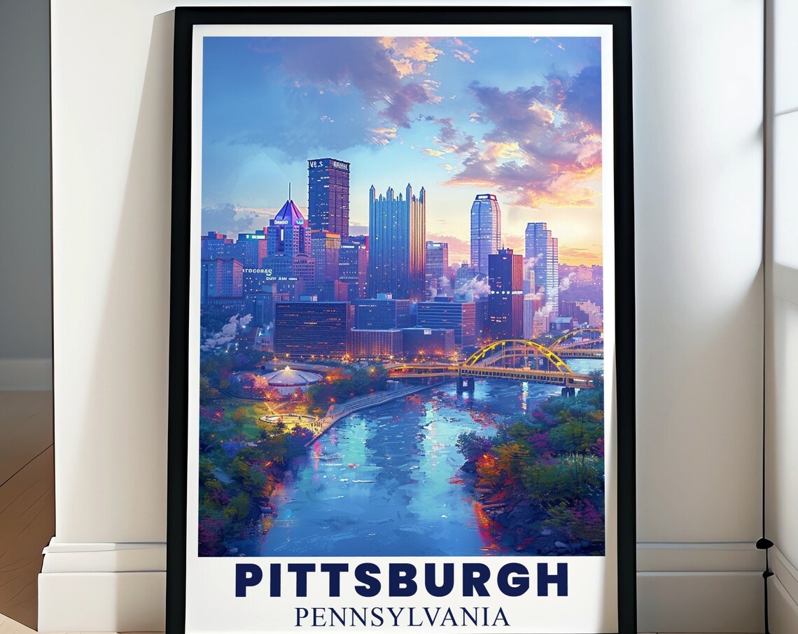 Pittsburgh Cityscape Travel Poster, Urban Wall Art