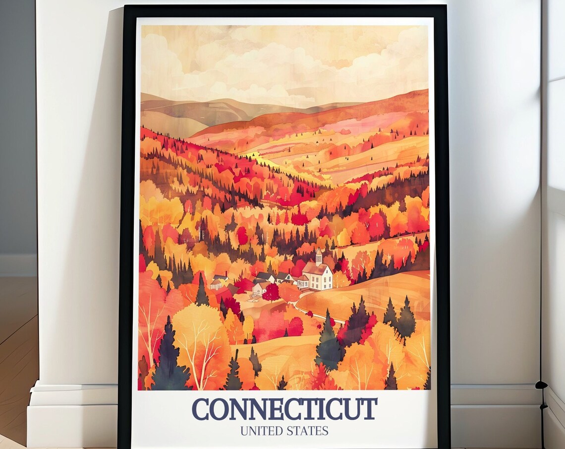 Connecticut Litchfield Hills Autumn Foliage Village Travel Poster
